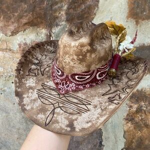 New “Boot Stitch” Cody James hand burned hat Sz 7
